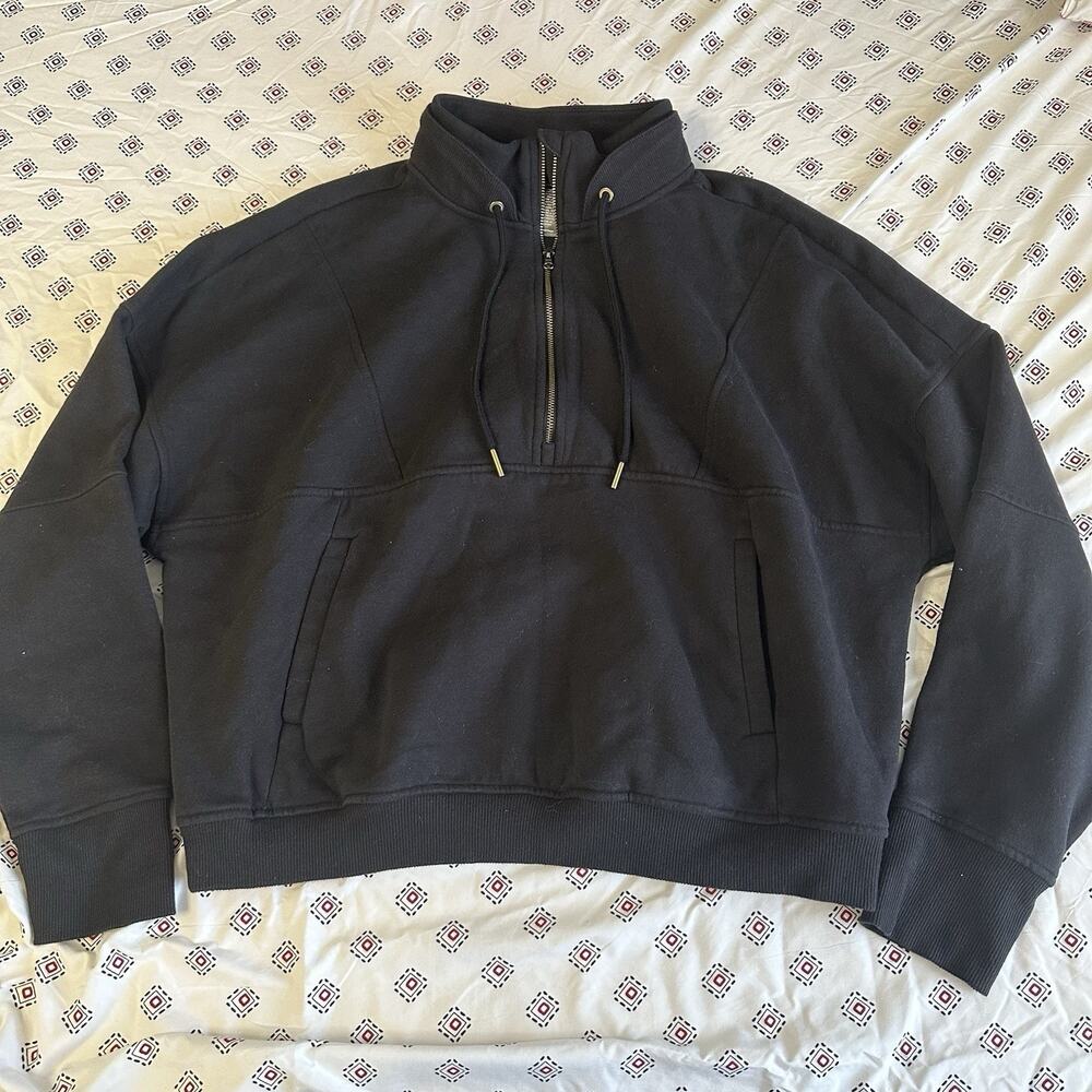 avia Women’s Black Quarter Zip extra large pockets drawstring collared gym